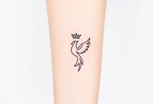 Minimal phoenix and crown fine lines tattoo idea