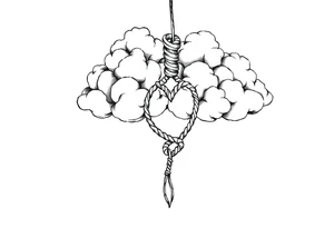 Clouds with a noose shaped in a heart dropping out tattoo idea