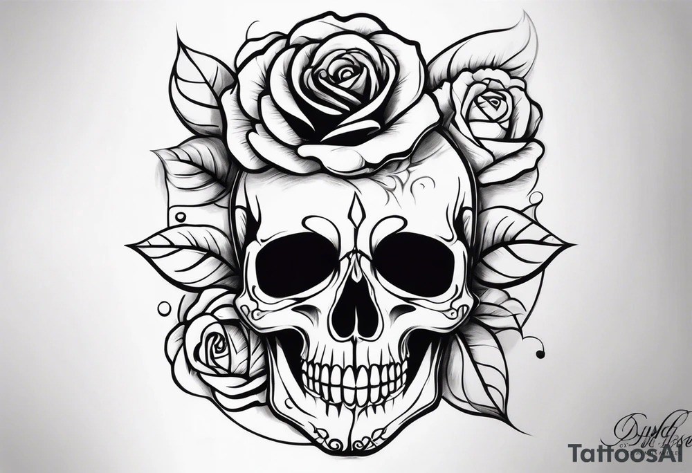 black upper arm sleeve skull rose tattoo idea