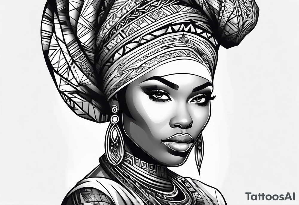 african, women face, arm sleeve tattoo idea