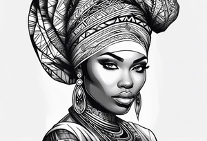 african, women face, arm sleeve tattoo idea