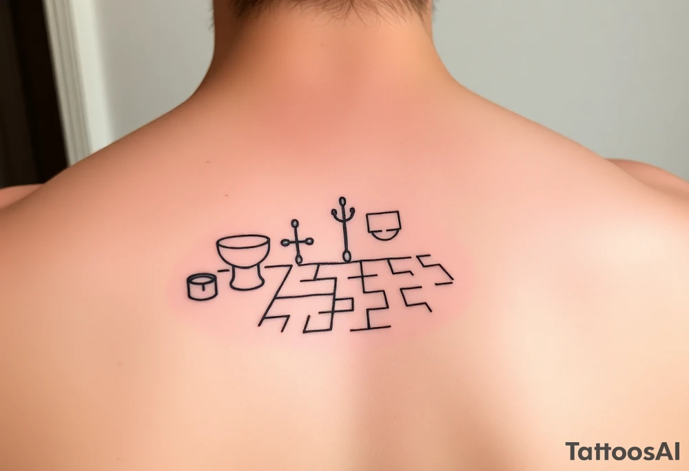 bathroom floor scene with symbol of hope tattoo idea