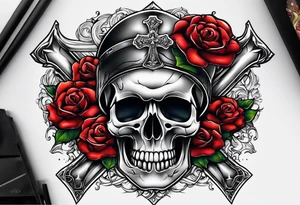 cross on top of a skull tattoo idea