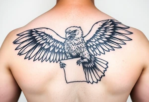 eagle in tribal tattoo look on shoulder, chest and arm which holds a piece of Paper in ita claws tattoo idea