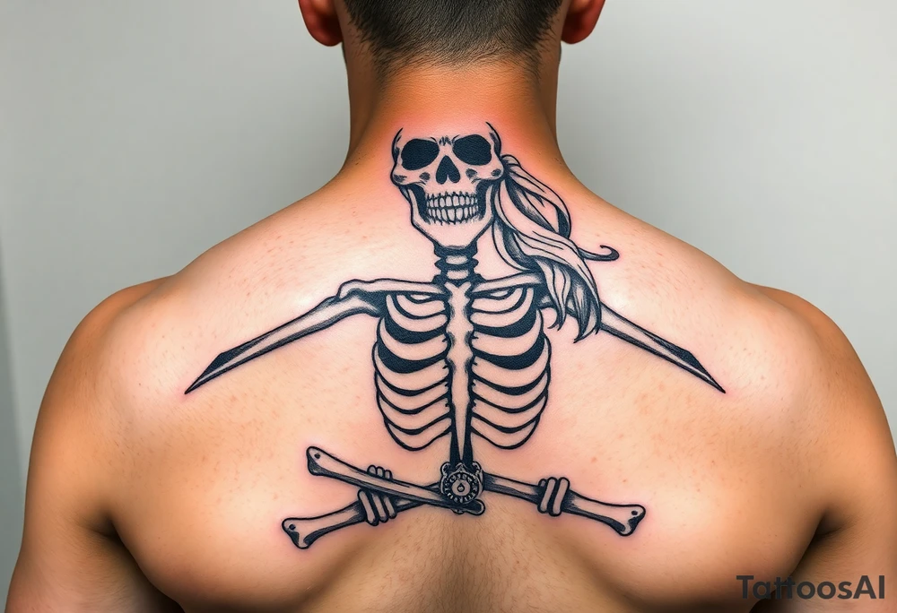 Blackbeards Jolly Roger but instead of a skeleton it’s a sexy lady tattoo idea
