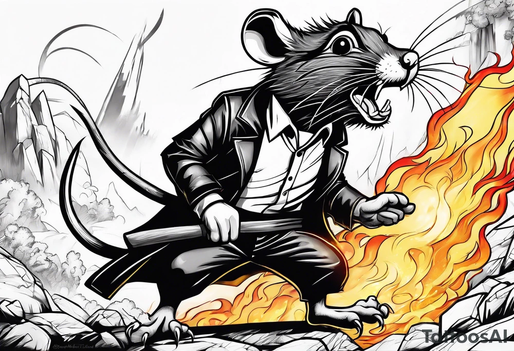 Crazy rat and fire tattoo idea