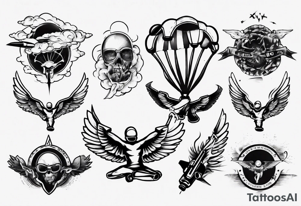 skydiving and shooting guns tattoo idea