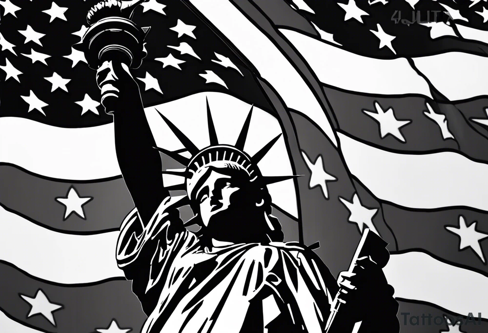 Patriotic, life, love, respect, dignity, feminine we the people , Statue of Liberty, American flag, sleeve tattoo idea