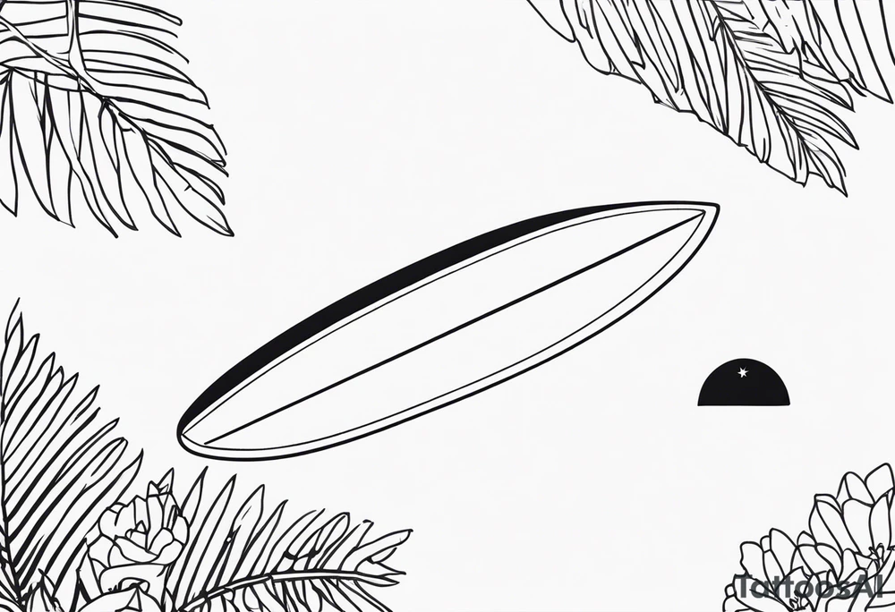 Surfboard outline with the date 25/07 tattoo idea