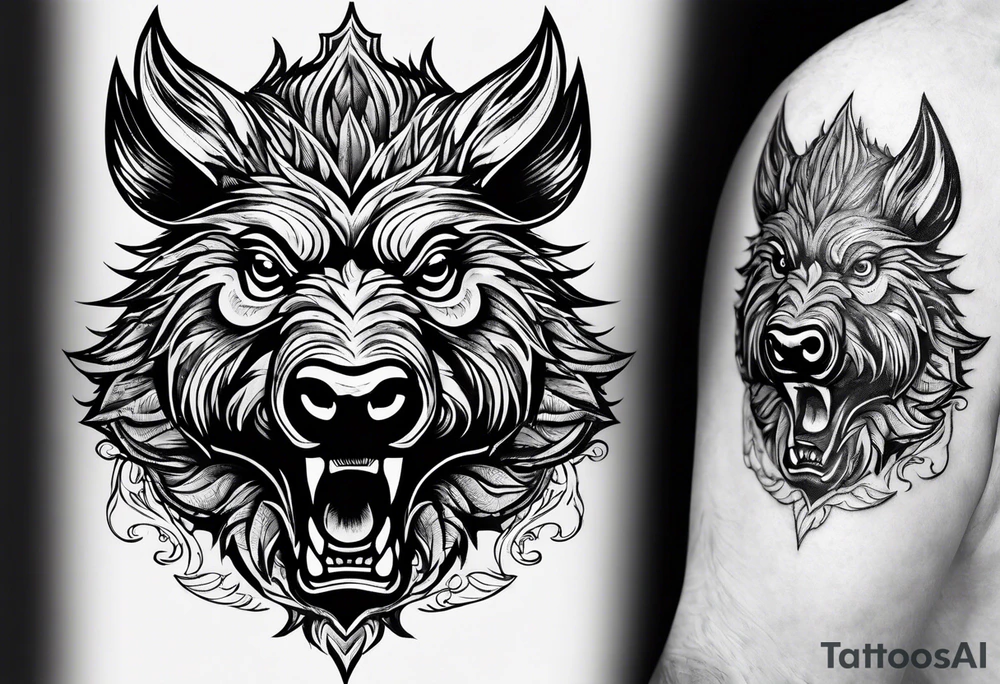 angry boar front tattoo idea