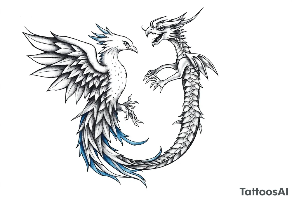 Blue Phoenix and dragon yin and yang tattoo idea