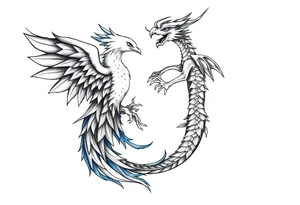 Blue Phoenix and dragon yin and yang tattoo idea