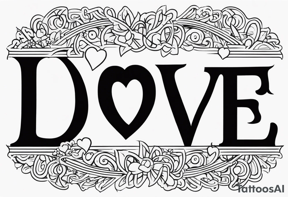 the word love repeated nine times in different fonts tattoo idea