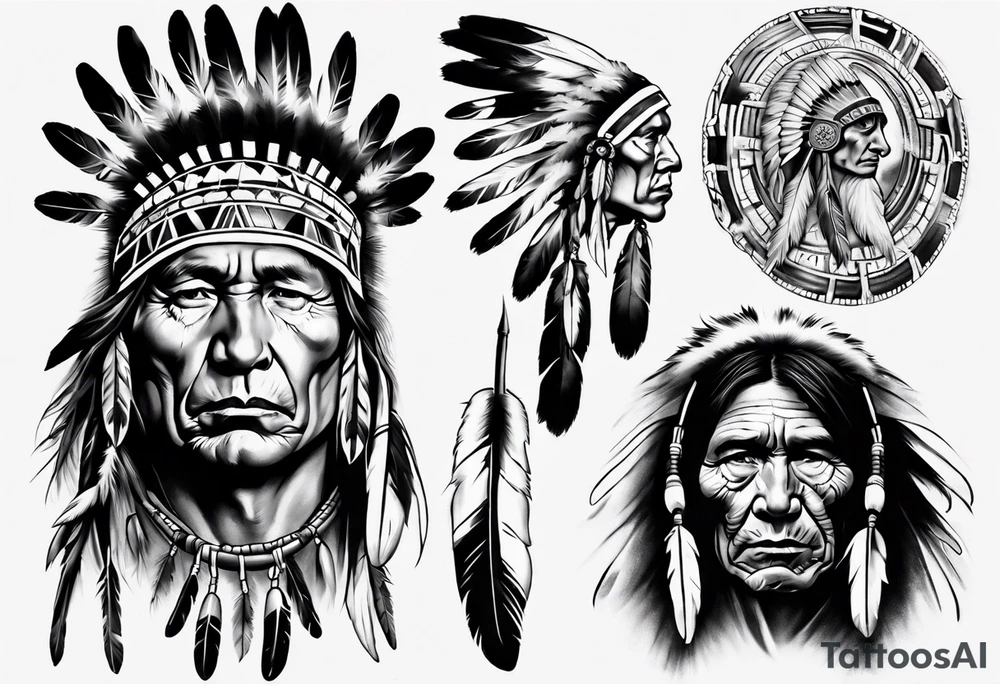 Native American theme man photorealism tattoo idea