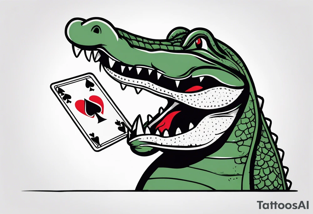 Alligator biting a 2 of spades card tattoo idea