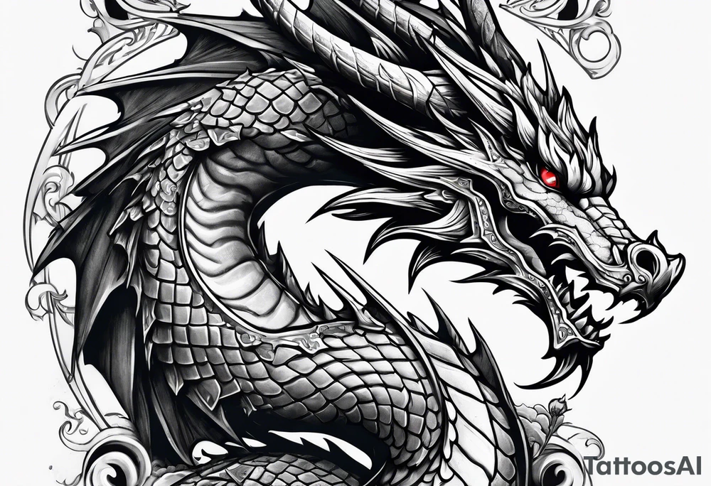 Not scary Dragon broken roman columns tattoo idea