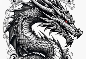 Not scary Dragon broken roman columns tattoo idea