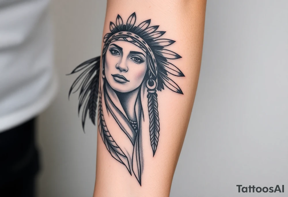 Beautiful Native American woman tattoo idea