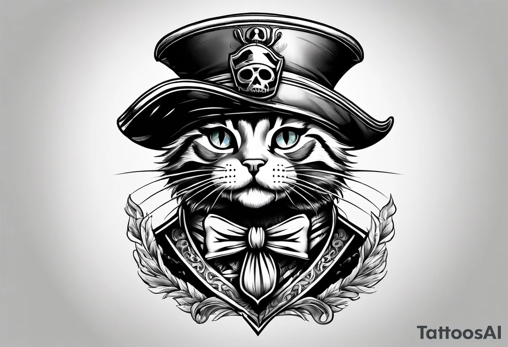 Happy cat in pirat hat tattoo idea
