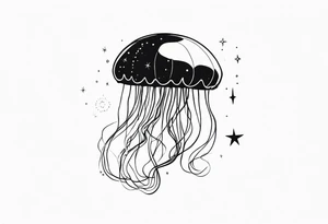 Small jellyfish with Scorpio Star constellation behind it tattoo idea