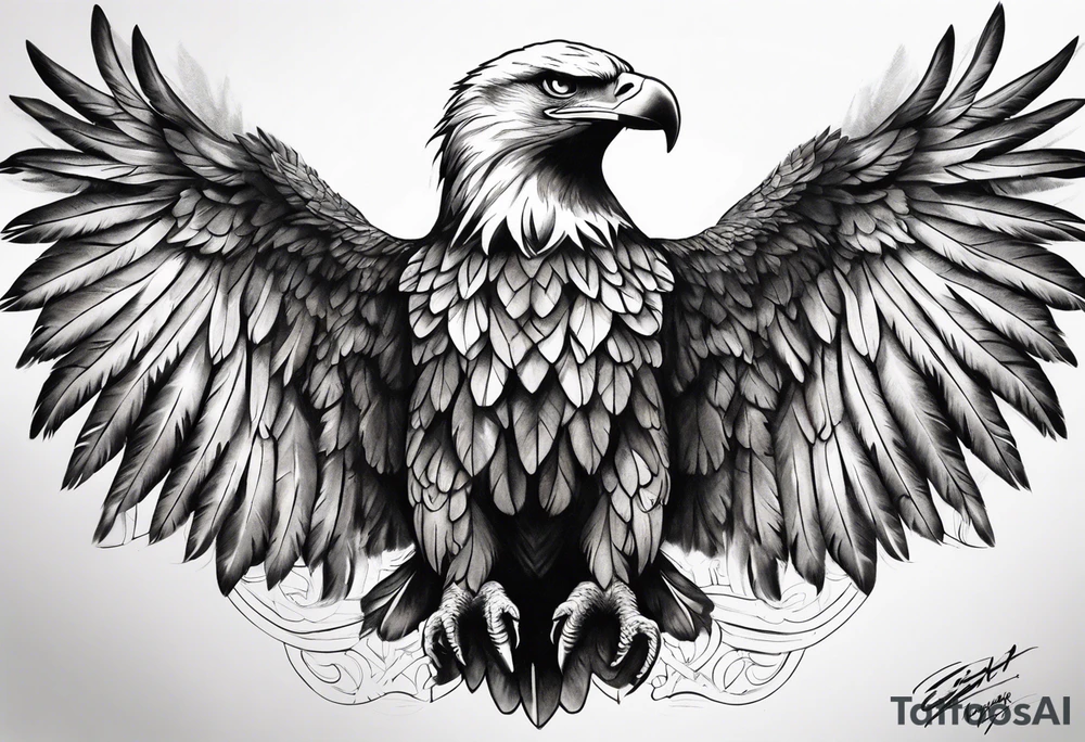 Eagle wings across male upper back and shoulders with detailed feathers, extending a few inches down each arm tattoo idea