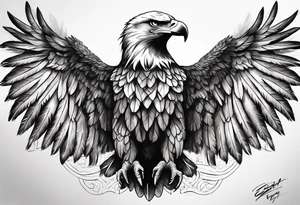 Eagle wings across male upper back and shoulders with detailed feathers, extending a few inches down each arm tattoo idea