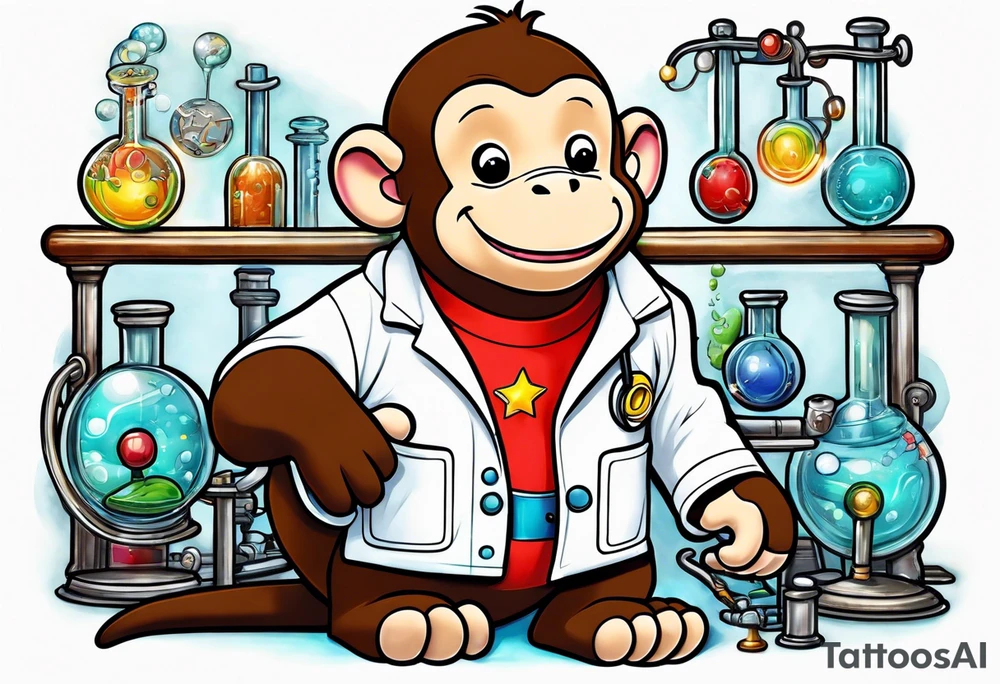 Curious George in a lab coat tattoo idea