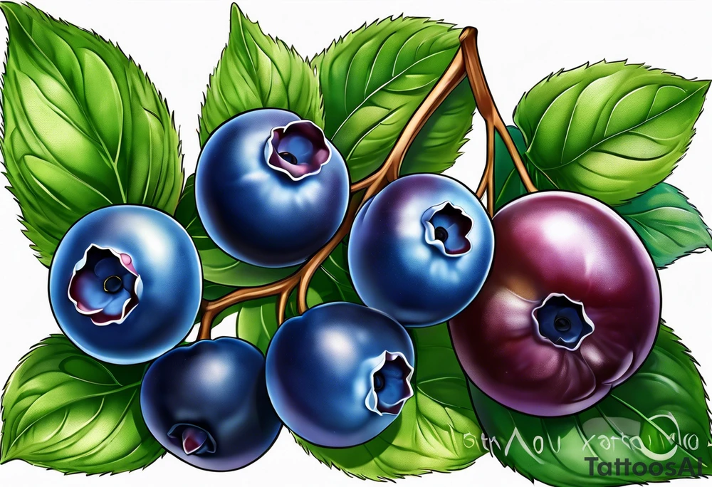 3 blueberries with a single leaf tattoo idea