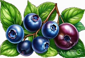 3 blueberries with a single leaf tattoo idea