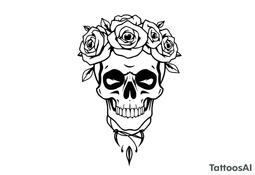 skull with crown of roses tattoo idea