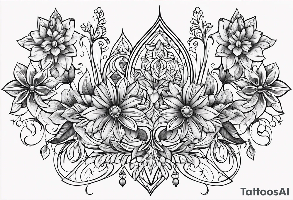 ornaments of flowers tattoo idea