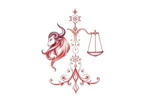 Tattoo that combines the star sign Taurus and Libra ,in red , down the spine tattoo idea