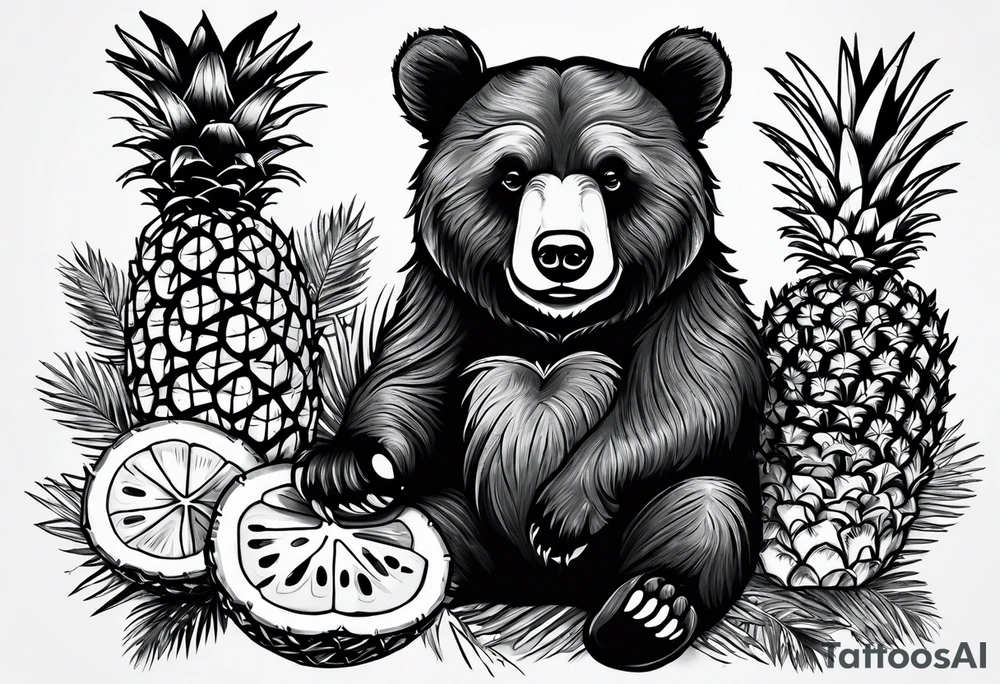 Bear loves pineapples and coconuts tattoo idea
