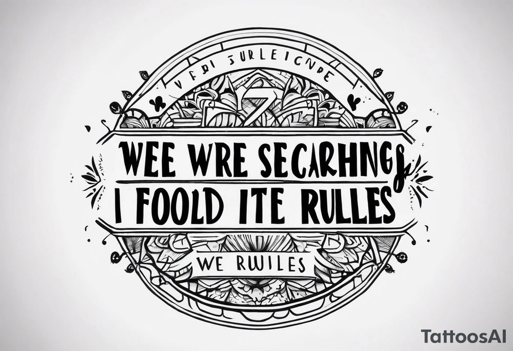 crea un tatuaje con las siguientes lineas: "We were searching for reasons
To play by the rules
But we quickly found
It was just for fools" tattoo idea