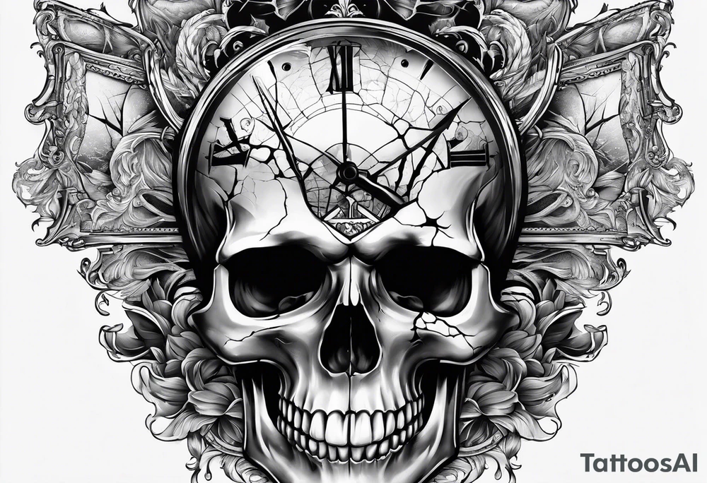 human skull cracked at the top bleeding into an hour glass tattoo idea