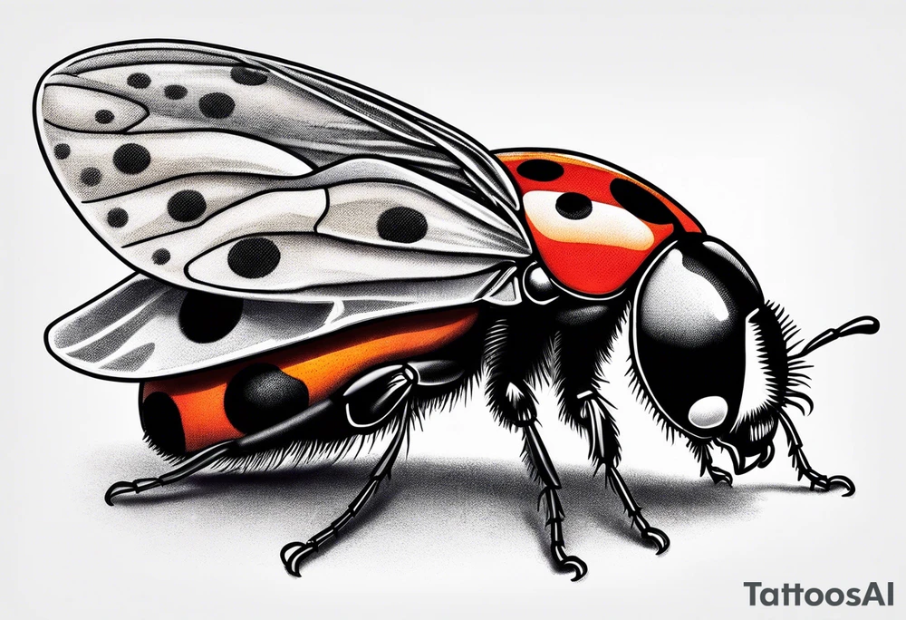 lady bug with one wing open tattoo idea