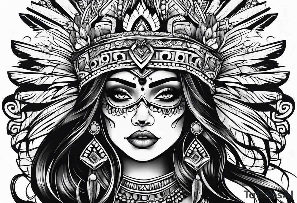 Aztec princess side profile day of the dead tattoo idea
