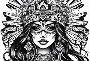 Aztec princess side profile day of the dead tattoo idea