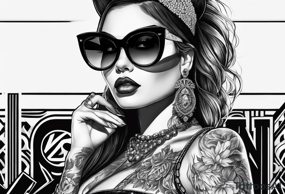 capricorn woman sunglasses big titts tattoo idea