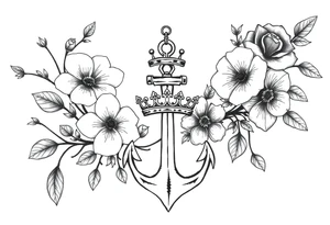 detailed beautiful gothic boho flowers on vine with gorgeous crown and anchor tattoo idea
