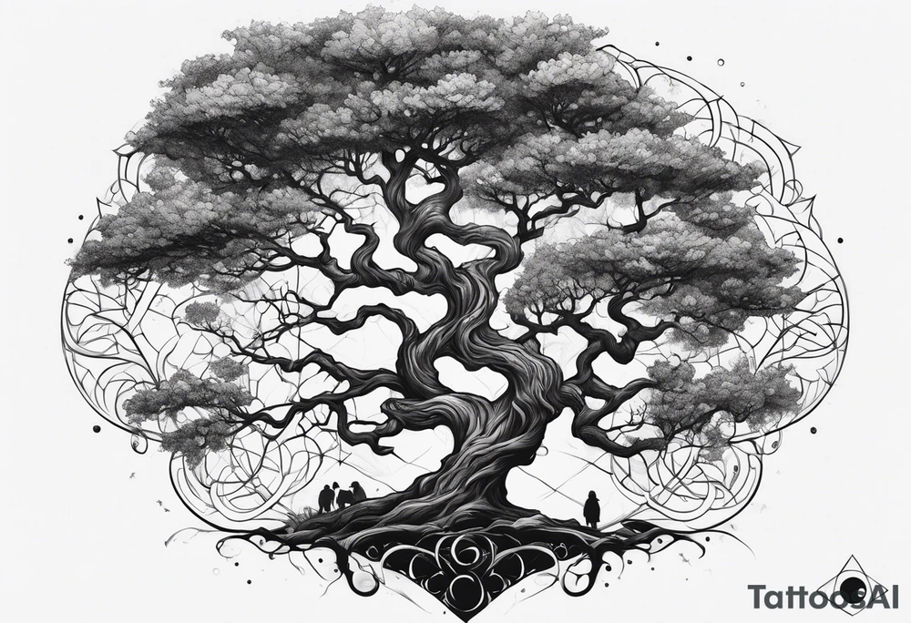 Creepy tree asymmetrical tattoo idea