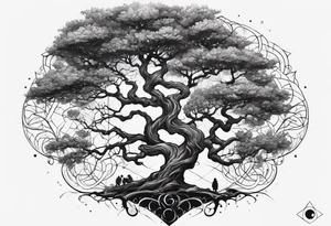 Creepy tree asymmetrical tattoo idea