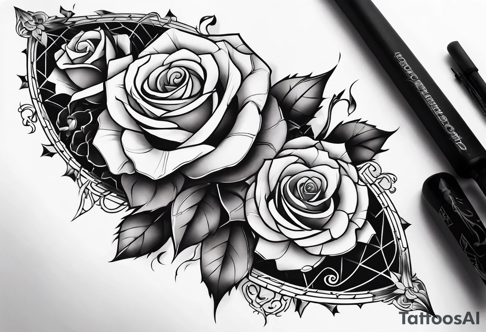 tattoo fool sleeve, old broken gothic home, broken sword, roses tattoo idea
