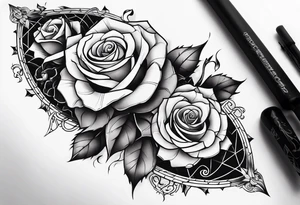 tattoo fool sleeve, old broken gothic home, broken sword, roses tattoo idea