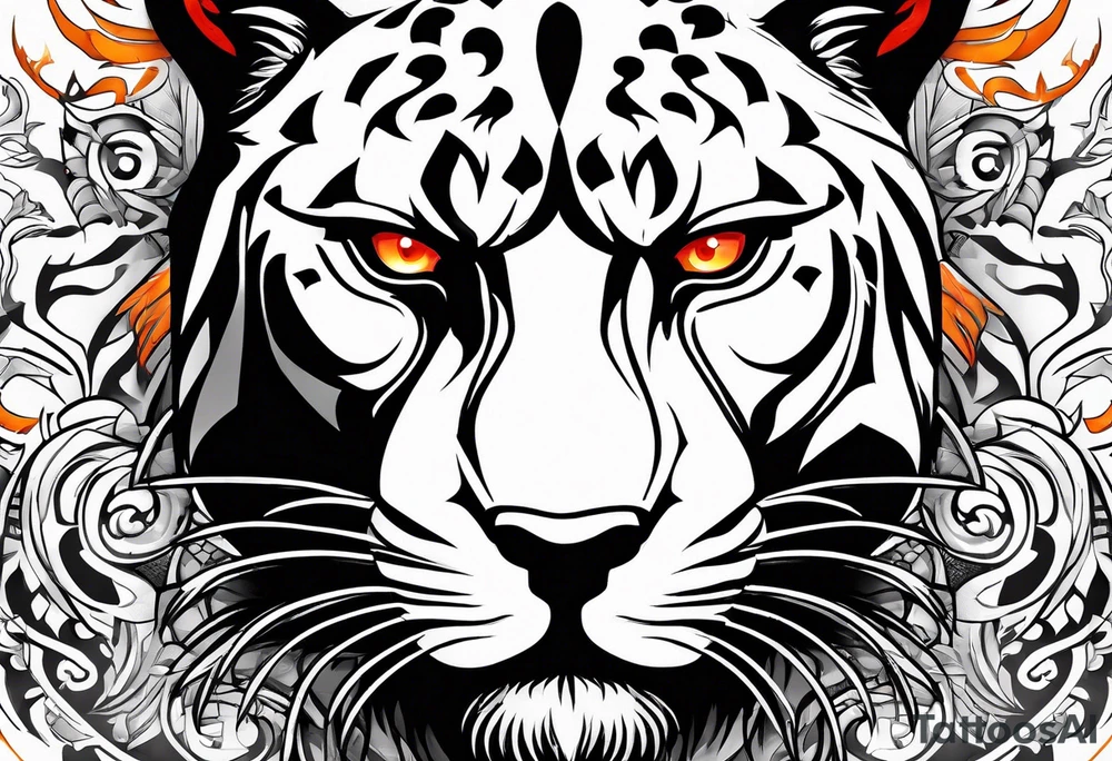 Angry panther facing slightly left with red-orange eyes tattoo idea