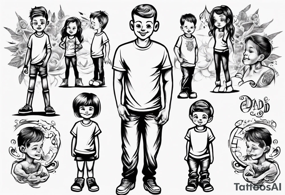 dad and kids, a boy and a girl tattoo idea