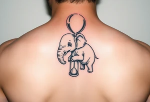 Baby elephant next to hour glass holding autism balloon tattoo idea