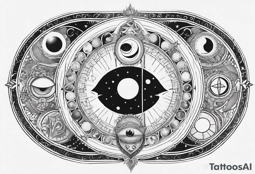 Astrology, Cancer & Aquarius, Natal Chart, vision, yin yang, the moon, the sun, Uranus, Pluto, spiritual third eye, mystical armband tattoo idea