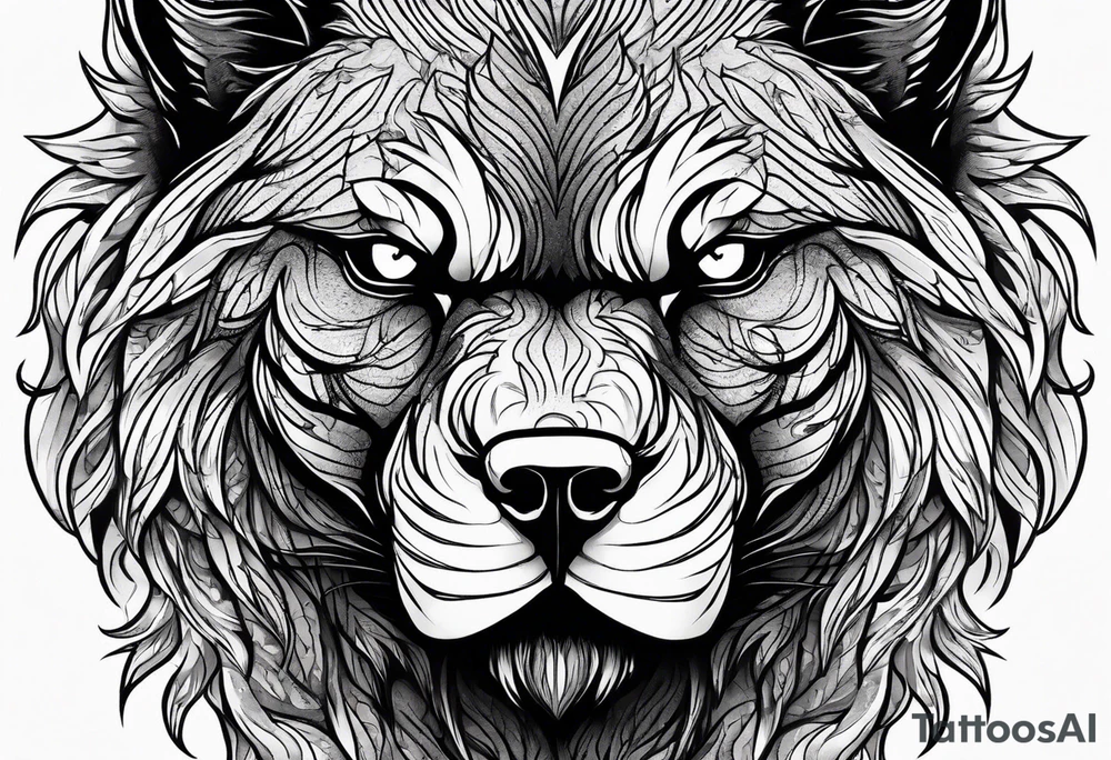 Werewolf face facing forward with a white and black eye very well detailed 
hand tattoo tattoo idea