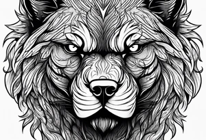 Werewolf face facing forward with a white and black eye very well detailed 
hand tattoo tattoo idea